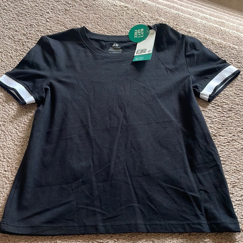 Plain Black Shirt From H&M With White Lining Of The Sleeves Still have Tag On It